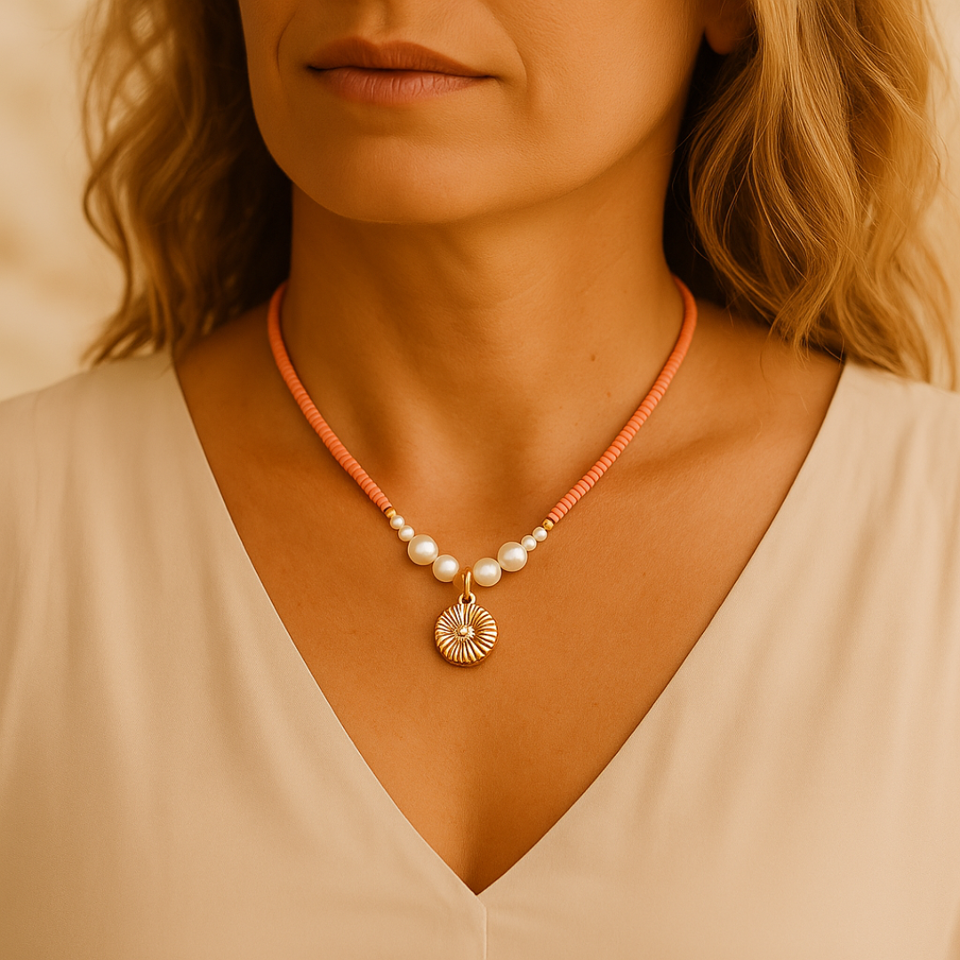 Collar Caracola Dorada – edición Coral