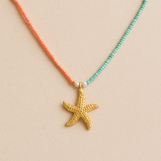 “Ola Dorada” – Collar Coral & Estrella de Mar