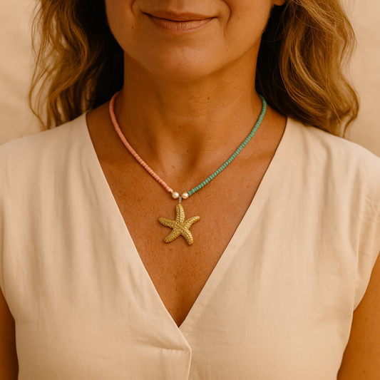 “Ola Dorada” – Collar Coral & Estrella de Mar
